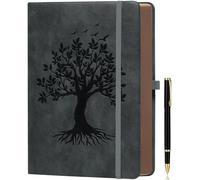 ZXHQ A5 360 Pages Lined Journal Notebooks with Pen, Journals for Women Men Writing Notebook, Tree of Life Design, Fine Inner Pocket - Dark Grey