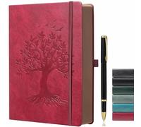 ZXHQ A5 360 Pages Lined Journal Notebooks with Pen, Journals for Women Men Writing Notebook, Tree of Life Design, Fine Inner Pocket - Wine Red