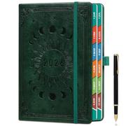ZXHQ A5 Diary 2026 Day Per Page from Jan to Dec, 2026 Diary Page a Day Daily Planner with Monthly Overviews, UK Holiday, Colorful Tabs, Pen Set and Inner Pocket, 5.9" × 8.5"- Dark Green
