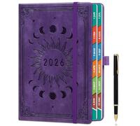 ZXHQ A5 Diary 2026 Day Per Page from Jan to Dec, 2026 Diary Page a Day Daily Planner with Monthly Overviews, UK Holiday, Colorful Tabs, Pen Set and Inner Pocket, 5.9" × 8.5"- Purple