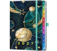 ZXHQ A5 Diary 2027 Week to View, Jan - Dec 2027 Full Year Weekly and Monthly Planner, Colorful Monthly Tabs, UK Holiday, with Pen, Inner Pocket - (5.9" × 8.5") - Celestial Marble