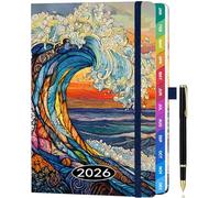 ZXHQ A5 Week to View Diary 2026, Jan - Dec, 2026 Full Year Weekly and Monthly Planner, Colorful Monthly Tabs, UK Holiday, with Pen, Inner Pocket - (5.9" × 8.5") - Ocean