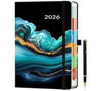 ZXHQ Diary 2026 A5 Day Per Page from Jan to Dec, Full Year Daily Planner, with Monthly Overviews, Colorful Tabs, UK Holiday, Pen Set and Fine Inner Pocket, 5.9" × 8.5"- Marble