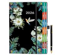 ZXHQ Diary 2026 A5 Page a Day from Jan to Dec, Full Year Daily Planner, with Monthly Overviews, UK Holiday, Colorful Tabs, Pen Set and Inner Pocket, 5.9" × 8.5"- Black
