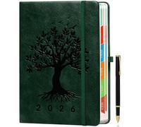 ZXHQ Diary 2026 Day Per Page, 2026 Diary A5 Page a Day, Jan-Dec, Full Year Daily Planner2026, with Monthly View, UK Holiday, Colorful Tabs, Pen Set and Fine Inner Pocket, 5.9" × 8.5"- Dark Green