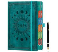 ZXHQ Diary 2026 Day Per Page A5, Jan - Dec, with Colorful Tabs, UK Holidays, Inner Pocket,100 Gsm Paper, Pen Set, Full Year Daily Planner 2026 with Monthly View, 5.9" × 8.5" - Sea Green