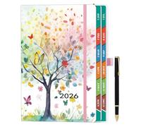 ZXHQ Diary 2026 Day Per Page A5, Jan - Dec, with Colorful Tabs, UK Holidays, Inner Pocket, 100 Gsm Paper, Pen Set, Full Year Daily Planner 2026 with Monthly View, 5.9" × 8.5" - Tree of Life