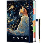 ZXHQ Diary 2026 Day Per Page A5, Jan - Dec, with Colorful Tabs, UK Holidays, Inner Pocket, 100 Gsm Paper, Pen Set, Full Year Daily Planner 2026 with Monthly View, 5.9" × 8.5" - Cat