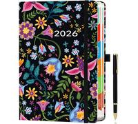 ZXHQ Diary 2026 Page a Day A5 from Jan to Dec, 2026 Diary Day to View, Daily Planner with Monthly Overviews, UK Holiday, Colorful Tabs, Pen Set and Inner Pocket, 5.9" × 8.5"- Black