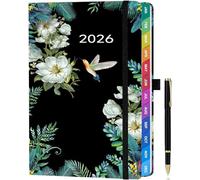 ZXHQ Diary 2026 Week to View A5, 2026 Diary Vertical Version, Jan - Dec, 2026 Weekly & Monthly Full Year Planner, Hardcover, UK Holidays, Colourful Tabs, Inner Pocket - Hummingbird Garden