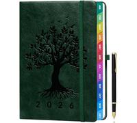 ZXHQ Diary 2026 Week to View A5, Jan to Dec, Weekly & Monthly Full Year Planner, with UK Holidays, Colourful Monthly Tabs, Fine Inner Pocket, Hardcover, and Pen Set, 5.9" × 8.5" - DarkGreen