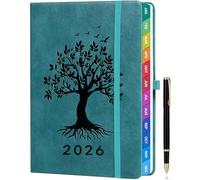 ZXHQ Diary 2026 Week to View A5, Jan to Dec, Weekly & Monthly Full Year Planner, with UK Holidays, Colourful Monthly Tabs, Fine Inner Pocket, Hardcover, and Pen Set, 5.9" × 8.5" - SeaGreen