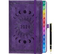 ZXHQ Diary 2026 Week to View A5 - January to December 2026 Full Year Weekly & Monthly Planner with UK Holidays, Colourful Monthly Tabs, Fine Inner Pocket, Hardcover, and Pen Set - Purple