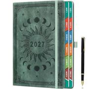 ZXHQ Diary 2027 Day Per Page A5, Jan - Dec, with Colorful Tabs, UK Holidays, Inner Pocket,100 Gsm Paper, Pen Set, Full Year Daily Planner 2027 with Monthly View, 5.9" × 8.5" - Mystic Sage