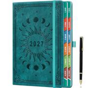 ZXHQ Diary 2027 Day Per Page A5, Jan - Dec, with Colorful Tabs, UK Holidays, Inner Pocket,100 Gsm Paper, Pen Set, Full Year Daily Planner 2027 with Monthly View, 5.9" × 8.5" - Celestial Teal