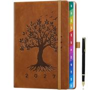 ZXHQ Diary 2027 Week to View A5, Jan to Dec, Weekly & Monthly Full Year Planner, UK Holidays, Colourful Monthly Tabs, Fine Inner Pocket, Hardcover, Pen Set, 5.9" × 8.5" - Vintage Tan