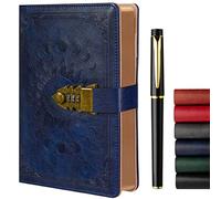 ZXHQ Lock Diary with Pen, A5 Ruled 240 Pages PU Leather Journal with Lock, Refillable Hardcover journals for Writing Personal Planner Organizer for Men and Women, Size A5(8.5 × 5.9 Inch) Dark Blue