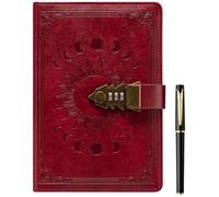 ZXHQ Lock Diary with Pen, A5 Ruled 240 Pages PU Leather Journal with Lock, Refillable Hardcover journals for Writing Personal Planner Organizer for Men and Women, Size A5(8.5 × 5.9 Inch) Wine Red