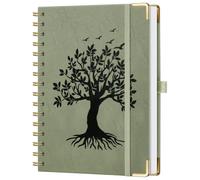 ZXHQ Premium A5 Journal Notebook, 176 Pages of 120 GSM Thick Paper, Twin-Wire Lay Flat Design, Embossed Tree of Life Cover, Reinforced Metal Corners & Expandable Inner Pocket - Sage Green