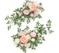 zxhrybh 2Pcs Artificial Flowers Wedding Arch, Rose and Eucalyptus Floral Swags, Fake Plants for Ceremony Backdrop, Table and Outdoor Decor(Pink)