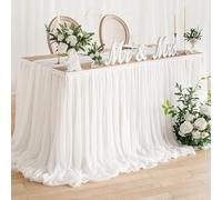 zxhrybh Tulle Table Skirt for Rectangle or Round Tables, Ruffle Tutu Tablecloth Desk Skirt for Baby Shower, Birthday, Wedding, Party Décor(White,6FT(29.5x72in/75x183cm))