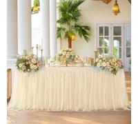 zxhrybh Tulle Table Skirt for Rectangle or Round Tables, Ruffle Tutu Tablecloth Desk Skirt for Baby Shower, Birthday, Wedding, Party Décor(Beige,6FT(29.5x72in/75x183cm))