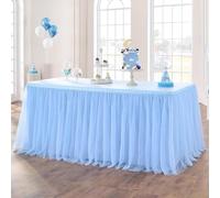 zxhrybh Tulle Table Skirt for Rectangle or Round Tables, Ruffle Tutu Tablecloth Desk Skirt for Baby Shower, Birthday, Wedding, Party Décor(Blue,14FT(29.5x167in/75x426cm))