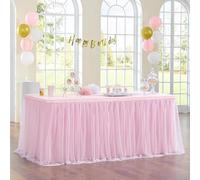 zxhrybh Tulle Table Skirt for Rectangle or Round Tables, Ruffle Tutu Tablecloth Desk Skirt for Baby Shower, Birthday, Wedding, Party Décor(Pink,14FT(29.5x167in/75x426cm))