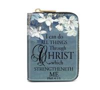ZXHSBROK Credit Card Holder Leather Wallets for Women, Pocket Card Case with Zipper, Lion, Floral Quote Bible Verse Phil 4:13, Fashions