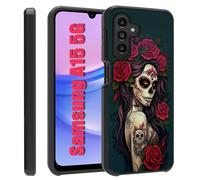 ZXHSBROK for Samsung Galaxy A15 5G Phone Case, Heavy Duty Dual Layer Hybrid Hard PC & Soft Silicone Shockproof Protective Cover for Samsung Galaxy A15 5G 2024, Sugar Skull Girl Roses