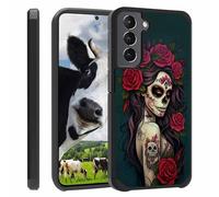 ZXHSBROK Galaxy S21 FE Case, Heavy Duty 2 in 1 Dual Layer Hybrid Hard PC & Soft Silicone Shockproof Protection Case for Samsung Galaxy S21 FE 5G, Sugar Skull Girl Roses