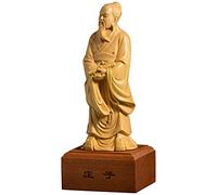 ZXHStore 19cm Boxwood Zhuangzi Sculpture Chinese Chuang Tzu Carving Historical Figures Hand Carved Solid Wood Small Ornament Gift
