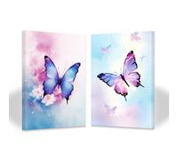 ZXHYWYM 2 Piece Butterfly Wall Art Fantasy Butterflies Pictures Watercolor Animal Canvas Print Girls Bedroom Living Room Home Decor Framed (B, (30x40cmx2))