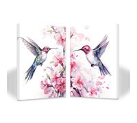 ZXHYWYM 2 Piece Hummingbird Wall Art Pink Flowers Birds Pictures Watercolor Animal Canvas Print Bedroom Living Room office Home Decor Framed (A, (28x35cmx2))
