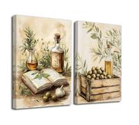 ZXHYWYM 2Pcs Green Olive Wall Art Vintage Kitchen Pictures Rustic Farmhouse Botanical Paintings Fruit Trees Picture Still Life Artwork Prints Dining Room Wall Decor (Brown, 11x14inx2 Pieces)
