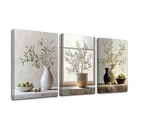 ZXHYWYM 3Pcs Green Olive Wall Art Vintage Kitchen Pictures Rustic Farmhouse Botanical Paintings Olive Tree Print Fruit Artwork Still Life Dining Room Wall Decor (White, 30x40cmx3 Pieces)