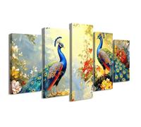 ZXHYWYM 5 Pcs Peacock Wall Art Peacock Couple Pictures Wall Decor Forest Animal Canvas Prints Romantic Theme Painting Blue Green Feathers Poster Bedroom (Yellow, (100L x 200W cm))