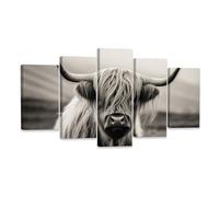 ZXHYWYM 5 Piece Highland Cow Wall Art Large Highland Cattle Canvas Pictures Grey and White Animal Painting Prints Farmhouse Living Room Home Decor Framed (C, (20x35cmx2 20x45cmx2 20x55cmx1))