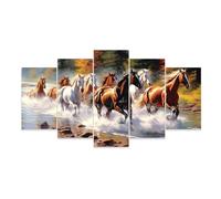 ZXHYWYM 5 Piece Horse Wall Art Large Running Horse Canvas Print Wild Animal Pictures Modern Western Farm Men Room Wall Decor Frame (Horse - 4, 40x60cmx2 40x80cmx2 40x100cmx1)