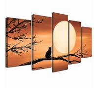 ZXHYWYM 5Pcs Large Full Moon Landscape Wall Art Night Black Cat in Forest Pictures Abstract Tree Canvas Prints Black and White Paintings Modern Home Decor (Orange, 20x35x2 20x45x2 20x55cmx1)