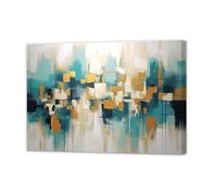 ZXHYWYM Abstract Canvas Wall Art Teal and Gold Painting Wall Decor Texture Artwork Print Pictures for Living Room Bedroom Bathroom Home Office Framed (B, (60.00 x 90.00 cms))