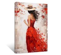 ZXHYWYM Abstract Girl Canvas Wall Art Woman's Back Red Dress Paintings Prints Elegant Artwork for Girl's Room Bedroom Framed(5, (12.00" x 18.00"))