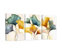 ZXHYWYM Abstract Leaves Wall Art 3 Pieces Ginkgo Pictures Tropical Plants Canvas Prints Botanical Floral Painting Green and Yellow Wall Decor Framed (C, (28x35cmx3))