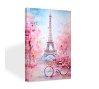 ZXHYWYM Abstract Paris Canvas Wall Art Eiffel Tower Pictures Framed Pink Scenery Painting Romantic City Artwork for Girls Bedroom Home (D, (50.00 x 75.00 cms))