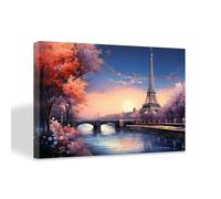ZXHYWYM Abstract Paris Canvas Wall Art Eiffel Tower Pictures Framed Pink Tree Cityscape Painting Print Romantic City Artwork for Girls Bedroom Home (B, (40.00 x 60.00 cms))