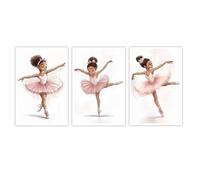 ZXHYWYM African American Dancers Wall Art Black Girl Ballerina Poster Prints Pink Ballet Canvas Pictures Black Ballerina Painting for Dance Room Decor Unframe (28x35cmx3 Pieces)