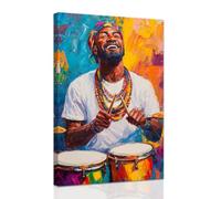 ZXHYWYM African American Men Music Wall Art Africa Drum Canvas Black Man Pictures Ethnic Instruments Traditional Painting Prints Afro Home Decor Framed (30 x 45 cms)