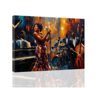 ZXHYWYM African American Music Wall Art Jazz Band Painting Abstract Black Music Canvas Pictures Musical Artwork Prints Music Theme Room Home Bar Decor Framed (Black, (50.00 x 75.00 cms))