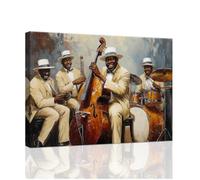 ZXHYWYM African American Wall Art Music Jazz Band Pictures Black Music Art Abstract Jazz Painting Musical Canvas Prints Music Men Bedroom Decor Framed (Grey, (40.00 x 60.00 cms))
