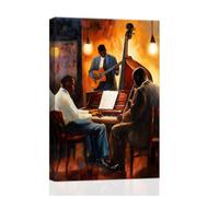 ZXHYWYM African American Wall Art Music Jazz Band Pictures Black Music Art Abstract Jazz Painting Musical Canvas Prints Music Men Bedroom Decor Framed (Brown, (40.00 x 60.00 cms))
